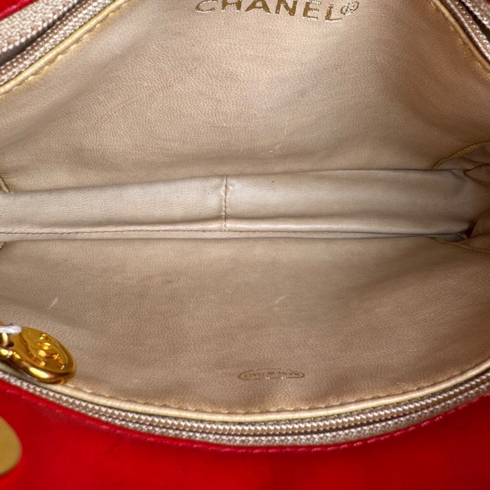 Chanel Red Satin Quilted Chain Shopper Tote Bag - Picture 14 of 16